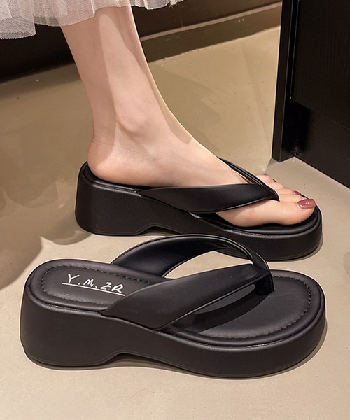 Lace Ladies(レースレディース)の「厚底 トング プラットフォーム ミュール サンダル(サンダル・レディース・アイボリー/ブラック・25cm/24.5cm/24cm/23.5cm/23cm/22.5cm)」の3枚目の写真