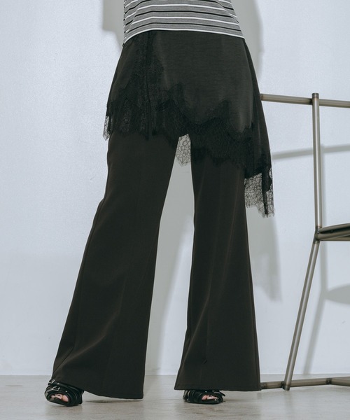 PAGEBOY（ページボーイ）の「ウエストデザインフレアパンツ（スラックス・レディース・ブラック/チャコールグレー・SMALL/MEDIUM）」の3枚目の写真