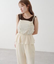 【2サイズ展開/低身長サイズ】ギャザーキャミサロペット