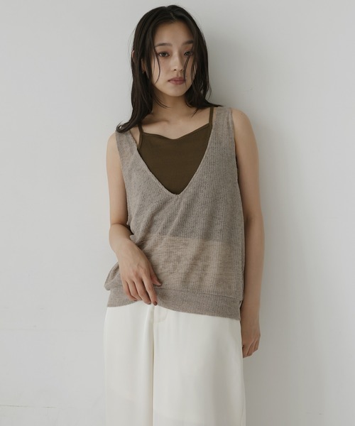 hellam（へラム）の「2wayシアーノースリーブ×キャミソールセットトップス（Tシャツ/カットソー・レディース・ブラック/チャコール/ブラウン/グレイッシュベージュ・FREE）」の9枚目の写真
