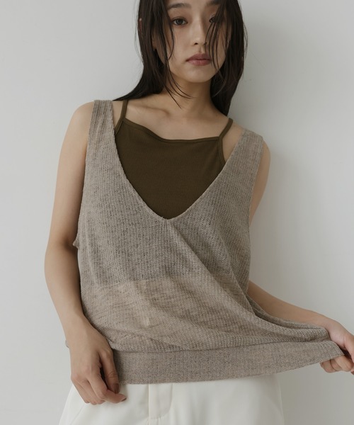  hellam（へラム）の「2wayシアーノースリーブ×キャミソールセットトップス（Tシャツ/カットソー・レディース・ブラック/チャコール/ブラウン/グレイッシュベージュ・FREE）」の12枚目の写真