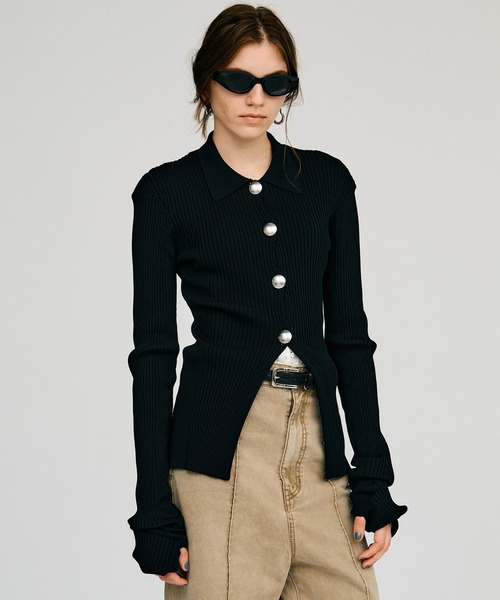 PRANK PROJECT(プランクプロジェクト)の「【2026Autumn Pre-Order】メタルパーツニットスリムシャツ / Metal Parts Knit Slim Shirt(ニット/セーター・レディース・グリーン/グレー/ブラック・FREE)」の2枚目の写真