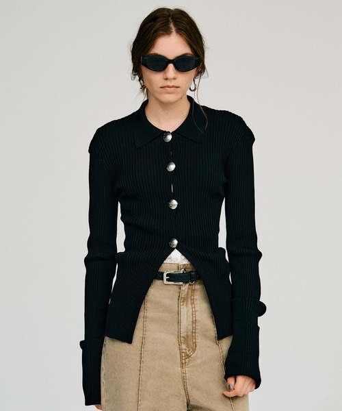 PRANK PROJECT(プランクプロジェクト)の「【2026Autumn Pre-Order】メタルパーツニットスリムシャツ / Metal Parts Knit Slim Shirt(ニット/セーター・レディース・グリーン/グレー/ブラック・FREE)」の8枚目の写真