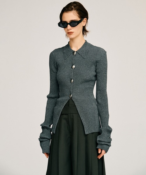 PRANK PROJECT(プランクプロジェクト)の「【2026Autumn Pre-Order】メタルパーツニットスリムシャツ / Metal Parts Knit Slim Shirt(ニット/セーター・レディース・グリーン/グレー/ブラック・FREE)」の9枚目の写真