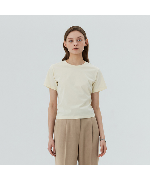 MIND BRIDGE WOMEN（マインドブリッジウーマン）の「[ON][W]ソロナクロップTシャツ - 5カラー（Tシャツ/カットソー・レディース・ホワイト/スカイブルー/ブラック/ライトイエロー/ライトピンク・55/66/77）」の4枚目の写真
