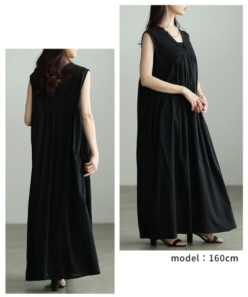 Sawa a la mode（サワアラモード）の「インド綿レース切り替えギャザーワンピース（ワンピース・レディース・ブラック・FREE）」の10枚目の写真