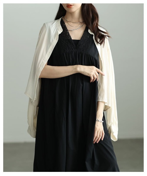 Sawa a la mode（サワアラモード）の「インド綿レース切り替えギャザーワンピース（ワンピース・レディース・ブラック・FREE）」の12枚目の写真