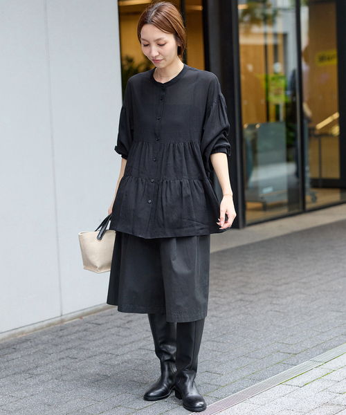 JOURNAL STANDARD relume(ジャーナルスタンダード レリューム)の「《WEB限定》バンドカラーティアードブラウス(シャツ/ブラウス・レディース・ホワイト/ブラック・FREE)」の4枚目の写真