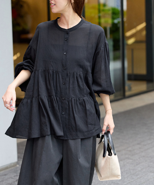 JOURNAL STANDARD relume(ジャーナルスタンダード レリューム)の「《WEB限定》バンドカラーティアードブラウス(シャツ/ブラウス・レディース・ホワイト/ブラック・FREE)」の7枚目の写真