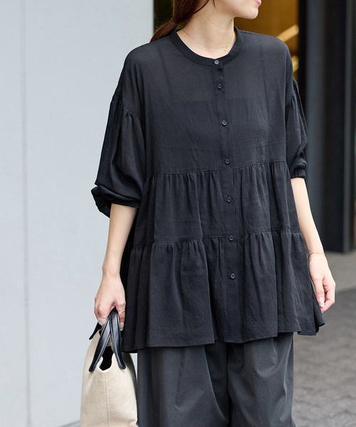 JOURNAL STANDARD relume(ジャーナルスタンダード レリューム)の「《WEB限定》バンドカラーティアードブラウス(シャツ/ブラウス・レディース・ホワイト/ブラック・FREE)」の8枚目の写真