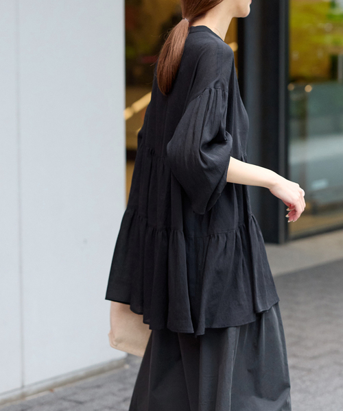 JOURNAL STANDARD relume(ジャーナルスタンダード レリューム)の「《WEB限定》バンドカラーティアードブラウス(シャツ/ブラウス・レディース・ホワイト/ブラック・FREE)」の9枚目の写真