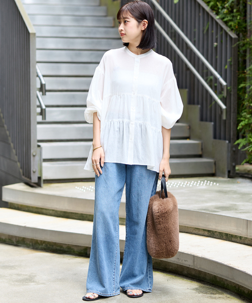 JOURNAL STANDARD relume(ジャーナルスタンダード レリューム)の「《WEB限定》バンドカラーティアードブラウス(シャツ/ブラウス・レディース・ホワイト/ブラック・FREE)」の10枚目の写真