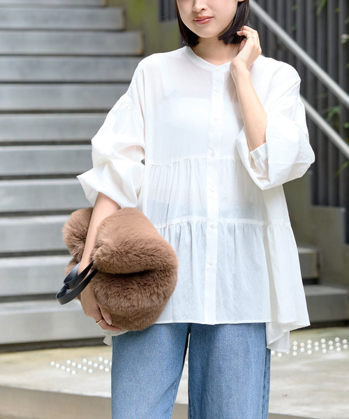 JOURNAL STANDARD relume(ジャーナルスタンダード レリューム)の「《WEB限定》バンドカラーティアードブラウス(シャツ/ブラウス・レディース・ホワイト/ブラック・FREE)」の13枚目の写真