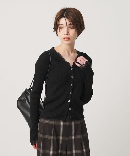 BEAUTY&YOUTH UNITED ARROWS(ビューティーアンドユースユナイテッドアローズ)の「コットンカシミヤ レーストリム Vネックカーディガン ウォッシャブル(カーディガン/ボレロ・レディース・グレー/オフホワイト/ブラック・FREE)」の10枚目の写真