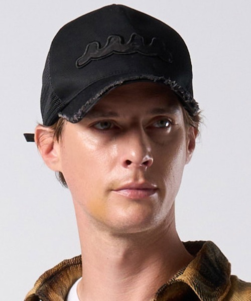 wjk(ダヴルジェイケイ)の「mko13835-wave cut-off mesh cap メッシュキャップ(810 mw05j)(キャップ・メンズ・ホワイト×ブラック/ブラック・FREE)」の2枚目の写真