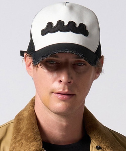 wjk(ダヴルジェイケイ)の「mko13835-wave cut-off mesh cap メッシュキャップ(810 mw05j)(キャップ・メンズ・ホワイト×ブラック/ブラック・FREE)」の5枚目の写真