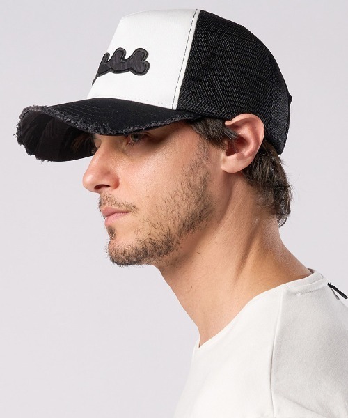 wjk(ダヴルジェイケイ)の「mko13835-wave cut-off mesh cap メッシュキャップ(810 mw05j)(キャップ・メンズ・ホワイト×ブラック/ブラック・FREE)」の6枚目の写真