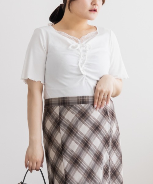 CLETTE（クレット）の「フロントレースギャザープルオーバー（Tシャツ/カットソー・レディース・オフホワイト/その他/ブラック・LL/4L/3L）」の9枚目の写真