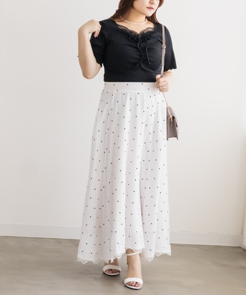 CLETTE（クレット）の「フロントレースギャザープルオーバー（Tシャツ/カットソー・レディース・オフホワイト/その他/ブラック・LL/4L/3L）」の4枚目の写真