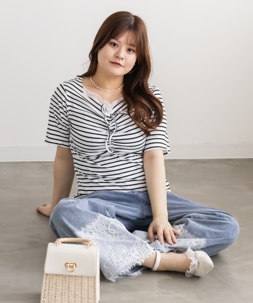 CLETTE（クレット）の「フロントレースギャザープルオーバー（Tシャツ/カットソー・レディース・オフホワイト/その他/ブラック・LL/4L/3L）」の21枚目の写真