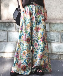 綿100 ボタニカル柄 花柄 ワイドパンツ