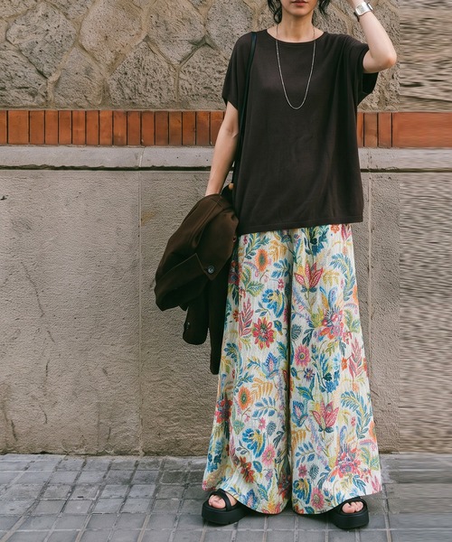 antiqua(アンティカ)の「綿100 ボタニカル柄 花柄 ワイドパンツ(その他パンツ・レディース・ブルー系その他・ONESIZE)」の9枚目の写真