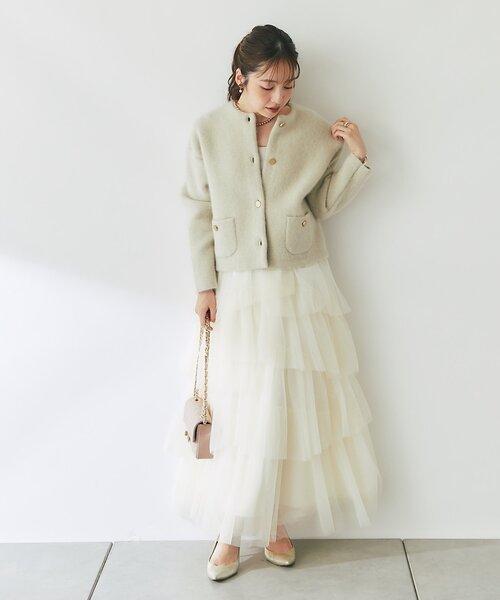 La boutique BonBon(ラブティックボンボン)の「【9/27(日)~ZOZO限定ライトグレー予約開始】ハイクオリティウールメタルボタンジャケットカーディガン(ノーカラージャケット・レディース・ライトベージュ/ピンク/ネイビー/ブラック・FREE)」の10枚目の写真