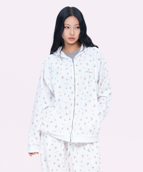 DAUSPICE(ディーオスピス)の「(DUC) ワッフル リラックスフィット ジップアップフーディー フラワー(パーカー・レディース・アイボリー・ONE SIZE)」の1枚目の写真