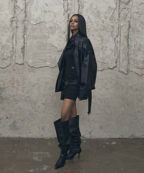 VOONT(ブント)の「Belt High-Neck Leather Jacket (BLACK)(ライダースジャケット・レディース・ブラック・OS)」の4枚目の写真