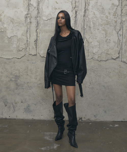 VOONT(ブント)の「Belt High-Neck Leather Jacket (BLACK)(ライダースジャケット・レディース・ブラック・OS)」の5枚目の写真