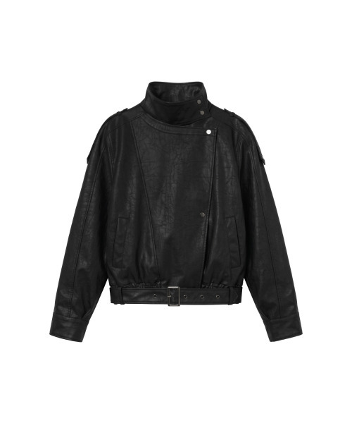 VOONT(ブント)の「Belt High-Neck Leather Jacket (BLACK)(ライダースジャケット・レディース・ブラック・OS)」の12枚目の写真