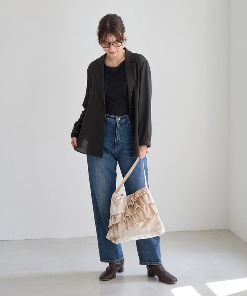 ROPE' PICNIC(ロペピクニック)の「ウールライク シアー シャツ ジャケット 接触冷感 通気性(テーラードジャケット・レディース・ダークブラウン/チャコールグレー・FREE)」の10枚目の写真