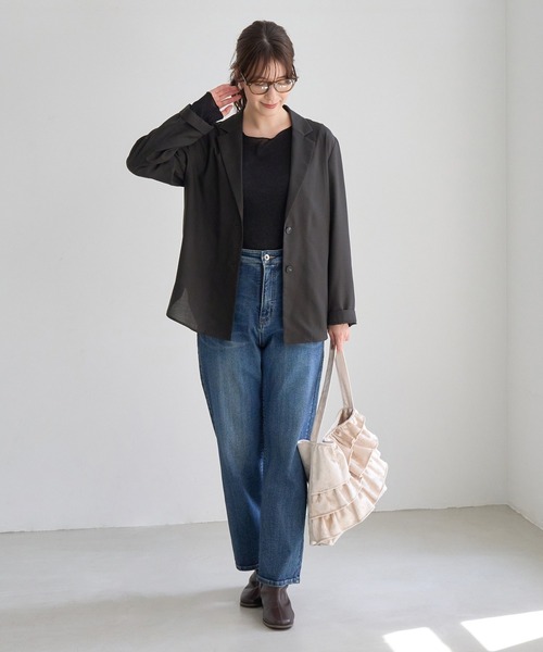 ROPE' PICNIC(ロペピクニック)の「ウールライク シアー シャツ ジャケット 接触冷感 通気性(テーラードジャケット・レディース・ダークブラウン/チャコールグレー・FREE)」の11枚目の写真