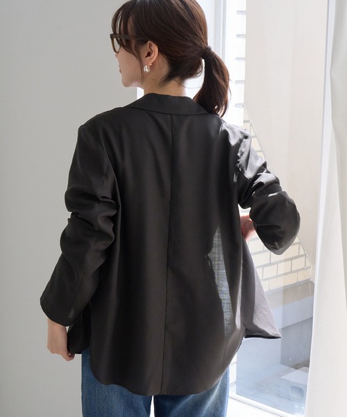 ROPE' PICNIC(ロペピクニック)の「ウールライク シアー シャツ ジャケット 接触冷感 通気性(テーラードジャケット・レディース・ダークブラウン/チャコールグレー・FREE)」の17枚目の写真
