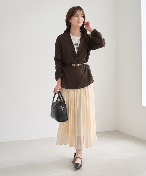 ROPE' PICNIC(ロペピクニック)の「ウールライク シアー シャツ ジャケット 接触冷感 通気性(テーラードジャケット・レディース・ダークブラウン/チャコールグレー・FREE)」の18枚目の写真