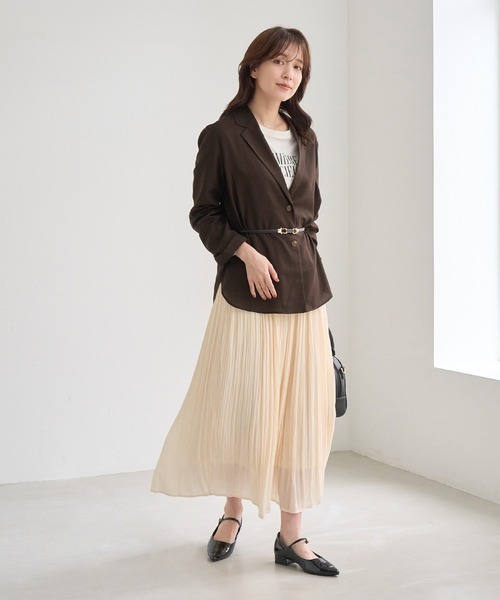 ROPE' PICNIC(ロペピクニック)の「ウールライク シアー シャツ ジャケット 接触冷感 通気性(テーラードジャケット・レディース・ダークブラウン/チャコールグレー・FREE)」の19枚目の写真