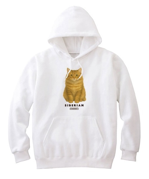 Moftique(モフティック)の「Moftique(モフティック) プルパーカー スウェット 裏毛 サイベリアン キャット ペット アニマル プリント トップス レディース ユニセックス(パーカー・レディース・ホワイト/ブラック/ヘザーグレー・XS/S)」の2枚目の写真