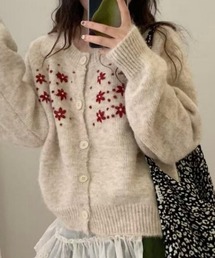 花刺繍ニットカーディガン