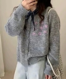 花刺繍ニットカーディガン