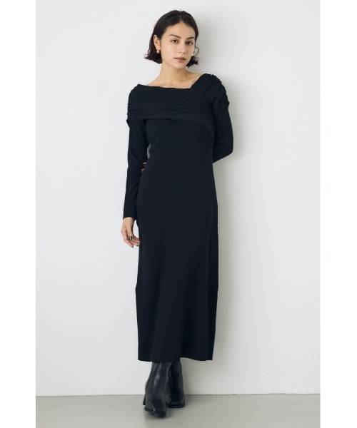 AZUL by moussy(アズールバイマウジー)の「アシンメトリーネックリブニットワンピース 秋服 冬服 春服 デート ホリデー オケージョン きれいめ フェミニン タイトワンピ(ワンピース・レディース・杢グレー/ブラック・MEDIUM/SMALL)」の3枚目の写真