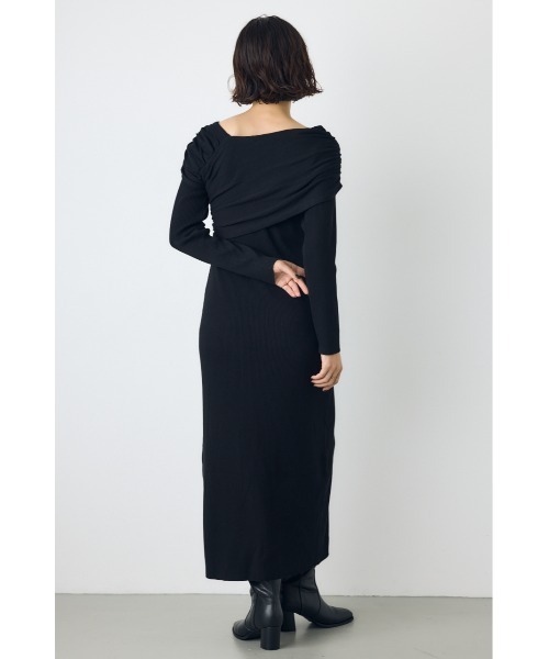 AZUL by moussy(アズールバイマウジー)の「アシンメトリーネックリブニットワンピース 秋服 冬服 春服 デート ホリデー オケージョン きれいめ フェミニン タイトワンピ(ワンピース・レディース・杢グレー/ブラック・MEDIUM/SMALL)」の6枚目の写真