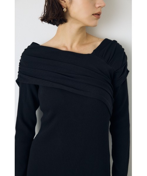 AZUL by moussy(アズールバイマウジー)の「アシンメトリーネックリブニットワンピース 秋服 冬服 春服 デート ホリデー オケージョン きれいめ フェミニン タイトワンピ(ワンピース・レディース・杢グレー/ブラック・MEDIUM/SMALL)」の9枚目の写真