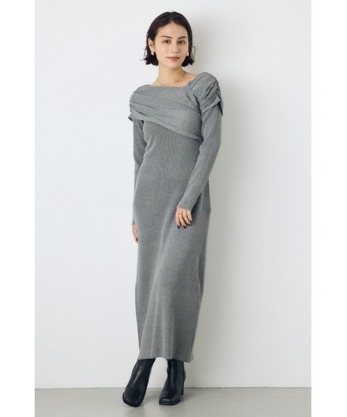 AZUL by moussy(アズールバイマウジー)の「アシンメトリーネックリブニットワンピース 秋服 冬服 春服 デート ホリデー オケージョン きれいめ フェミニン タイトワンピ(ワンピース・レディース・杢グレー/ブラック・MEDIUM/SMALL)」の12枚目の写真