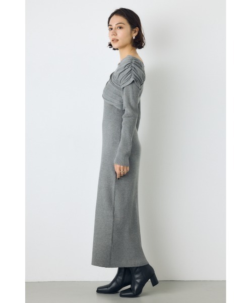 AZUL by moussy(アズールバイマウジー)の「アシンメトリーネックリブニットワンピース 秋服 冬服 春服 デート ホリデー オケージョン きれいめ フェミニン タイトワンピ(ワンピース・レディース・杢グレー/ブラック・MEDIUM/SMALL)」の14枚目の写真