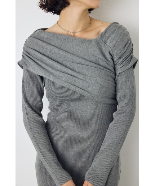 AZUL by moussy(アズールバイマウジー)の「アシンメトリーネックリブニットワンピース 秋服 冬服 春服 デート ホリデー オケージョン きれいめ フェミニン タイトワンピ(ワンピース・レディース・杢グレー/ブラック・MEDIUM/SMALL)」の16枚目の写真