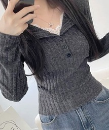 レースレイヤード風リブニット