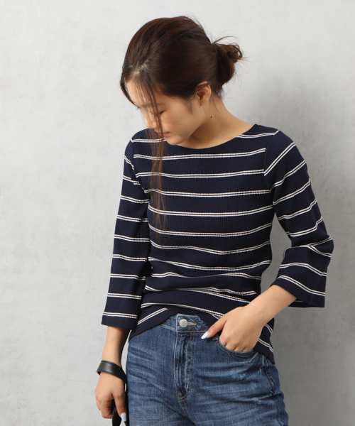 COLONY 2139（コロニートゥーワンスリーナイン）の「C100テレコ2ＷＡＹぺプラム5分袖プルオーバー（Tシャツ/カットソー・レディース・ネイビー/ブルー系その他/ホワイト/ホワイト系その他/レッド・FREE）」の4枚目の写真