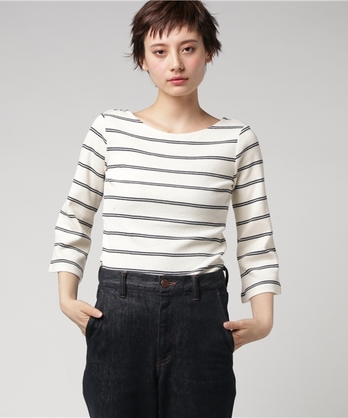 COLONY 2139（コロニートゥーワンスリーナイン）の「C100テレコ2ＷＡＹぺプラム5分袖プルオーバー（Tシャツ/カットソー・レディース・ネイビー/ブルー系その他/ホワイト/ホワイト系その他/レッド・FREE）」の13枚目の写真