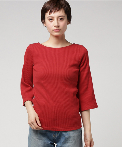 COLONY 2139（コロニートゥーワンスリーナイン）の「C100テレコ2ＷＡＹぺプラム5分袖プルオーバー（Tシャツ/カットソー・レディース・ネイビー/ブルー系その他/ホワイト/ホワイト系その他/レッド・FREE）」の5枚目の写真