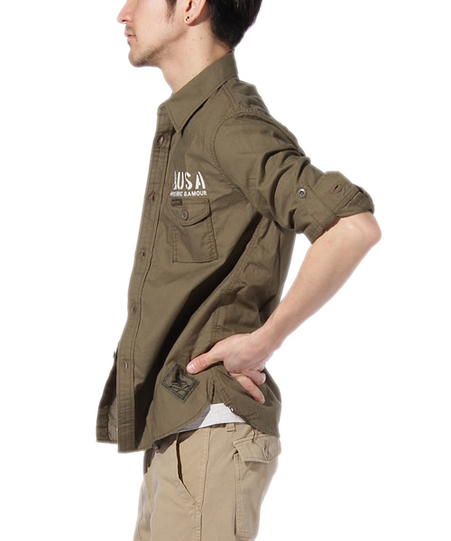 HYSTERIC GLAMOUR（ヒステリックグラマー）の「USA pt 七分袖ミリタリーSH（シャツ/ブラウス・メンズ・ベージュ/カーキ/ブラック・SMALL/MEDIUM/LARGE）」の8枚目の写真